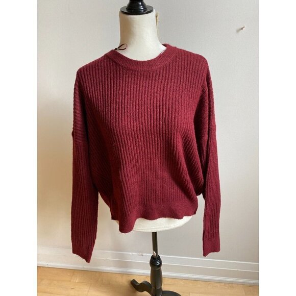 ELODIE Bnwot Burgundy Ribbed Crew Neck Sweater Women New - Picture 1 of 5